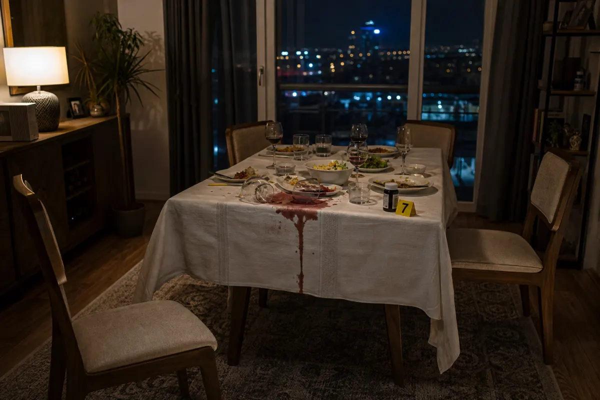 Son Masa davasının olay yeri: gece, yarım kalmış bir yemek ve masada numaralandırılmış delil.